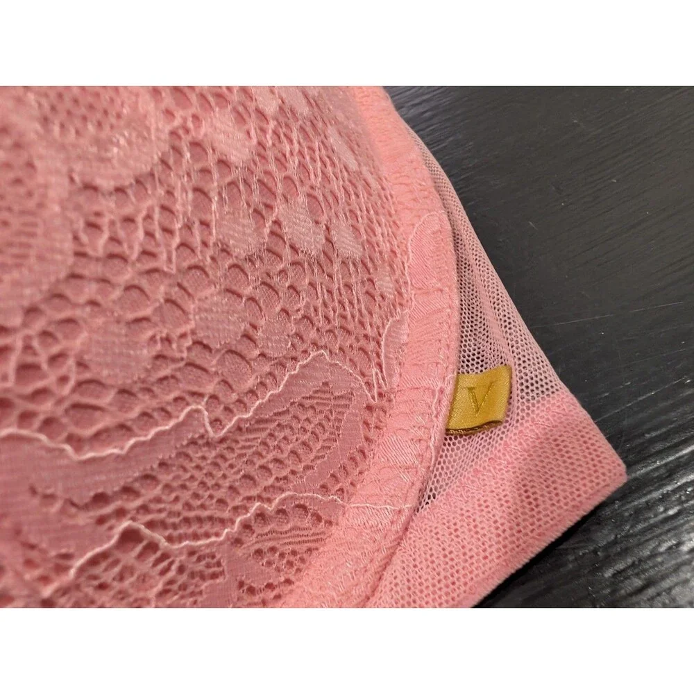 Victoria's Secret 38DD Sexy Lace Push Up Bra Pink Flower mesh underwire NWOT